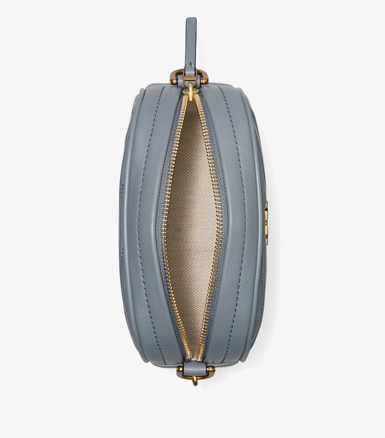 Tory Burch designer crossbody bags Kira Chevron Small Camera Bag in RAINWATER / Dark Gold angle