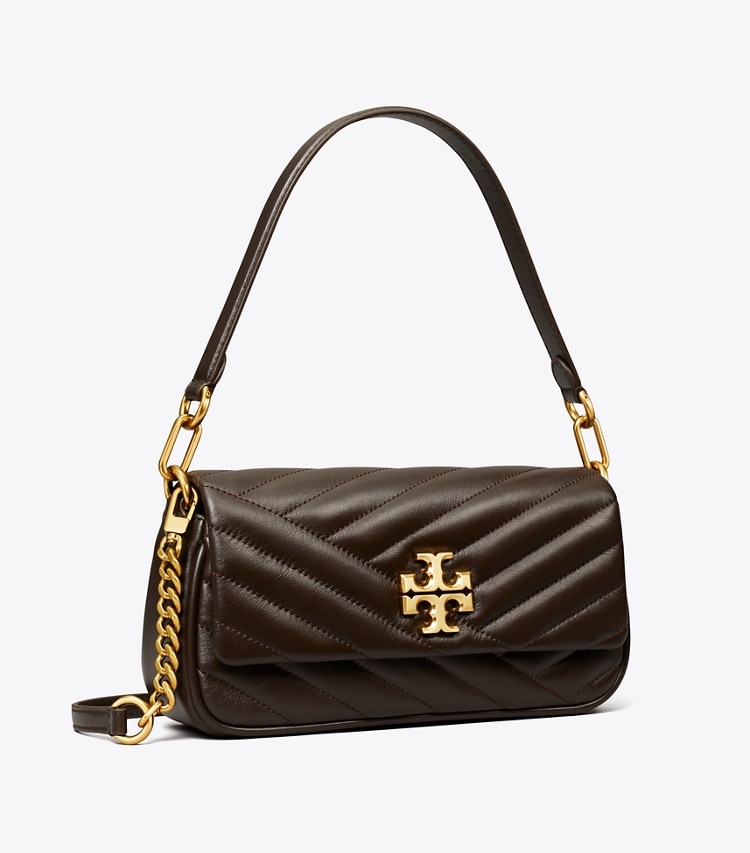 Tory Burch designer shoulder bags Kira Chevron Small Flap Shoulder Bag in Chocolate Liquor / Rolled Gold angle