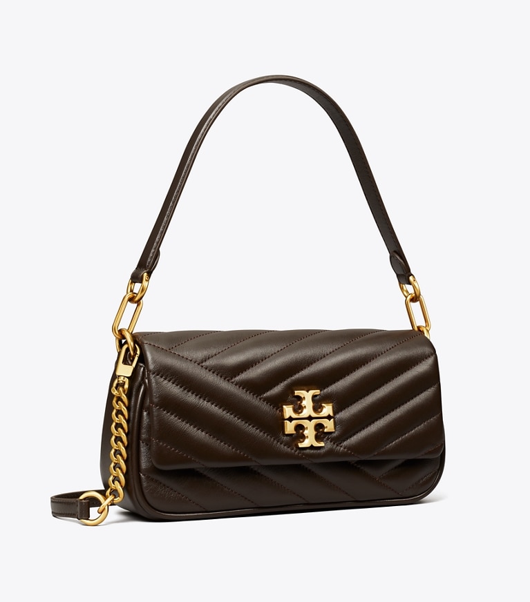 Tory Burch designer shoulder bags Kira Chevron Small Flap Shoulder Bag in Chocolate Liquor / Rolled Gold angle