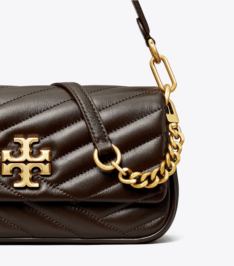 Tory Burch designer shoulder bags Kira Chevron Small Flap Shoulder Bag in Chocolate Liquor / Rolled Gold detail