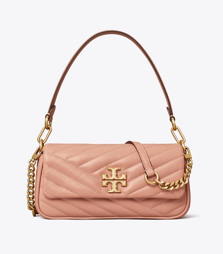 Tory Burch designer shoulder bags Kira Chevron Small Flap Shoulder Bag in MEADOW SWEET / Rolled Gold front