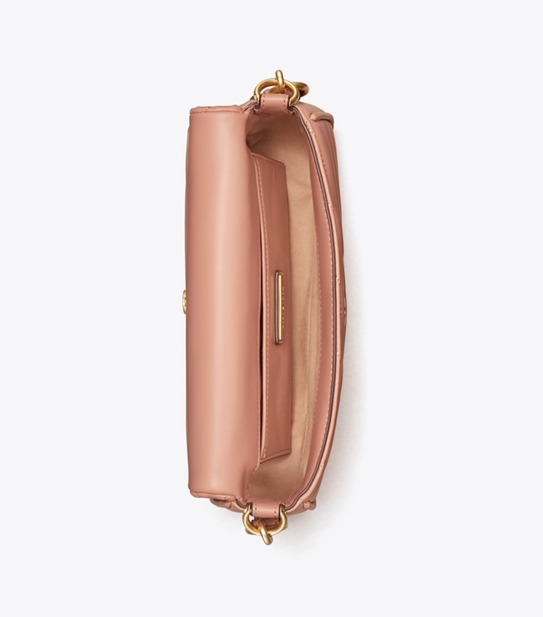 Tory Burch designer shoulder bags Kira Chevron Small Flap Shoulder Bag in MEADOW SWEET / Rolled Gold overhead