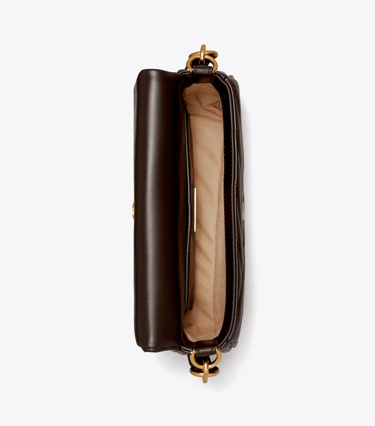 Tory Burch designer shoulder bags Kira Chevron Small Flap Shoulder Bag in Chocolate Liquor / Rolled Gold overhead