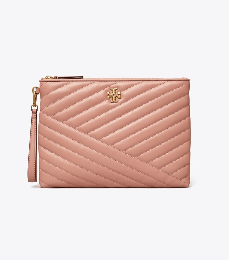 Tory Burch designer Kira Chevron Small Pouch in MEADOW SWEET / Rolled Gold angle