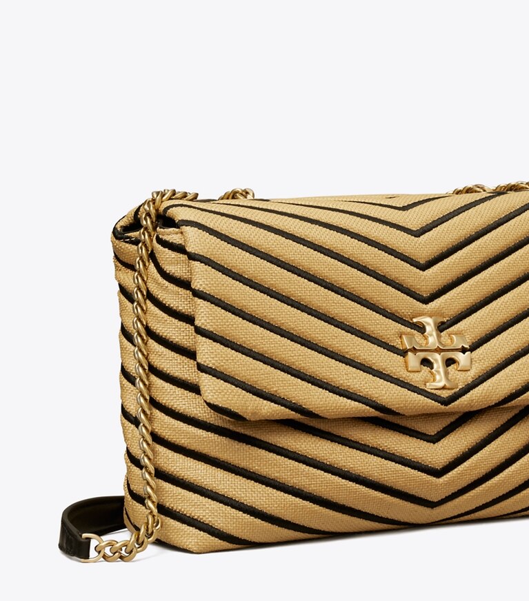 Tory Burch designer shoulder bags Kira Chevron Soft Convertible Shoulder Bag in Natural / Black angle