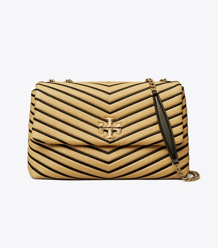 Tory Burch designer shoulder bags Kira Chevron Soft Convertible Shoulder Bag in Natural / Black front