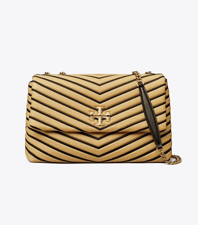 Tory Burch designer shoulder bags Kira Chevron Soft Convertible Shoulder Bag in Natural / Black angle