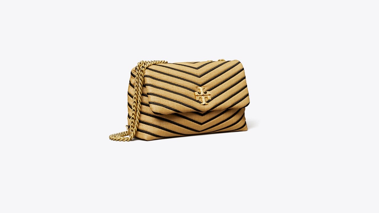 Tory Burch Kira Chevron Soft Straw Small Flap Shoulder Bag in