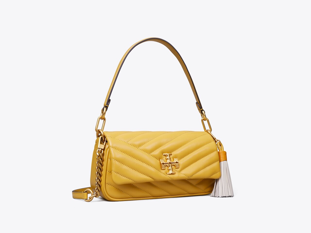 Tory Burch Small Kira Chevron Leather Shoulder Bag In Dusty Almond/rolled  Gold