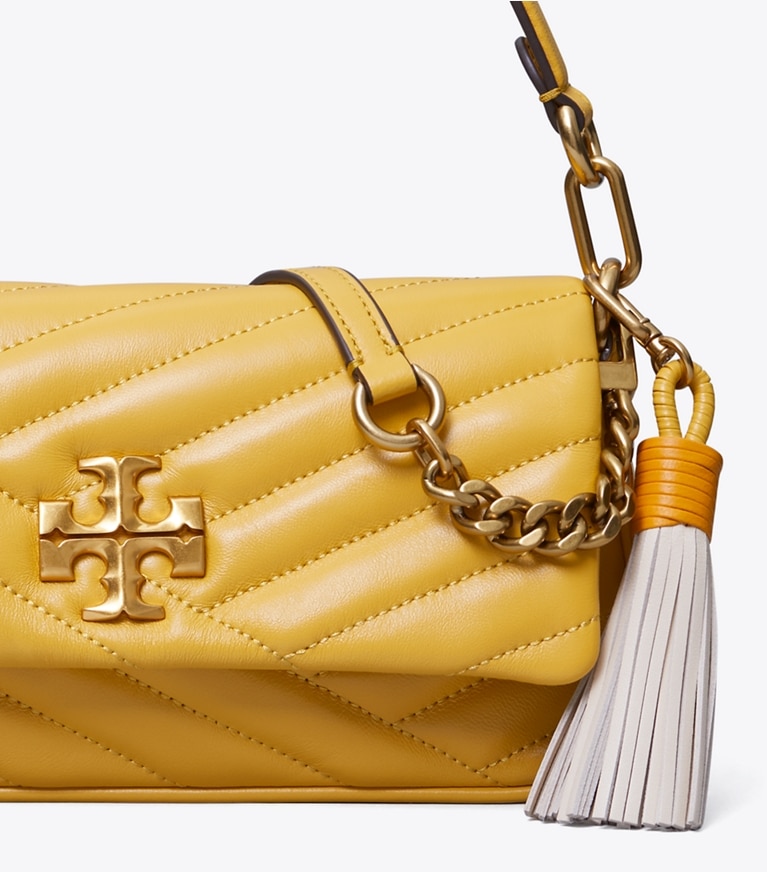 Tory Burch designer shoulder bags Kira Chevron Tassel Small Flap Shoulder Bag in Golden Sunset angle