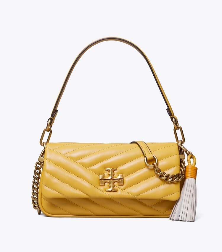 Tory Burch designer shoulder bags Kira Chevron Tassel Small Flap Shoulder Bag in Golden Sunset front