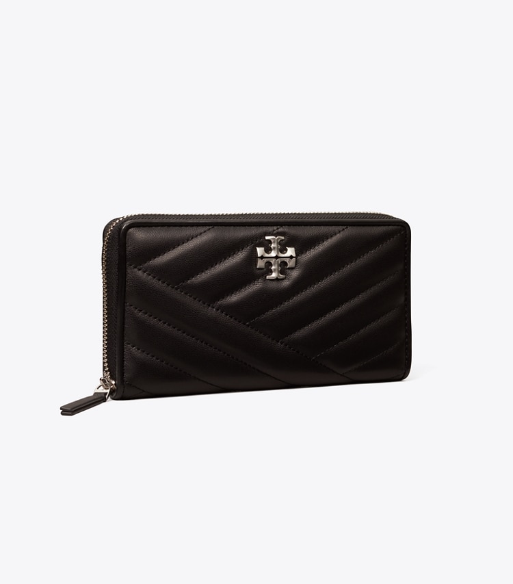 Tory Burch designer wallets Kira Chevron Zip Continental Wallet in Black / Rolled Nickel angle