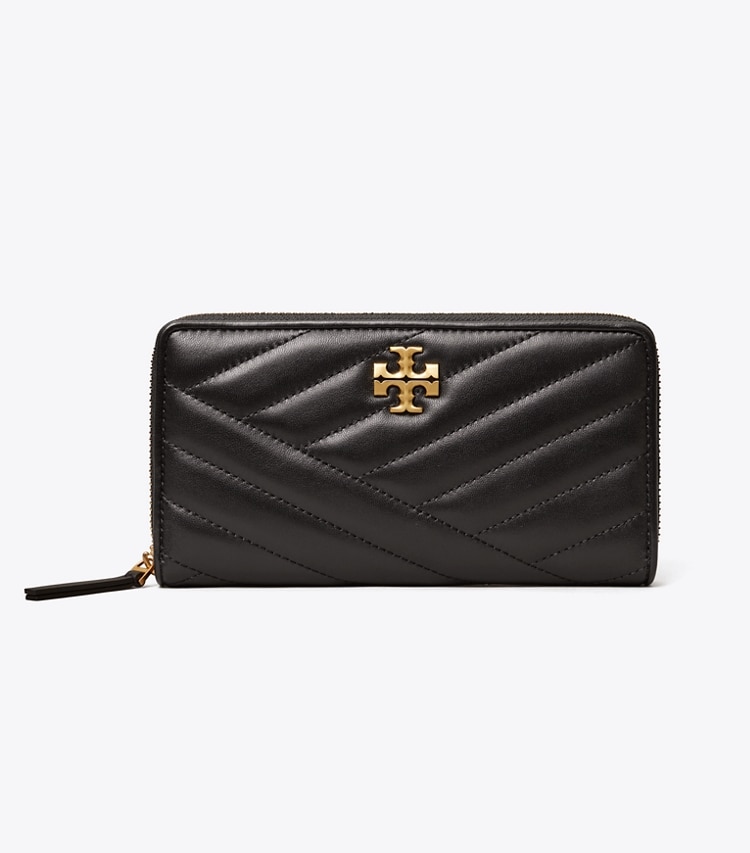 Tory Burch designer wallets Kira Chevron Zip Continental Wallet in Black front