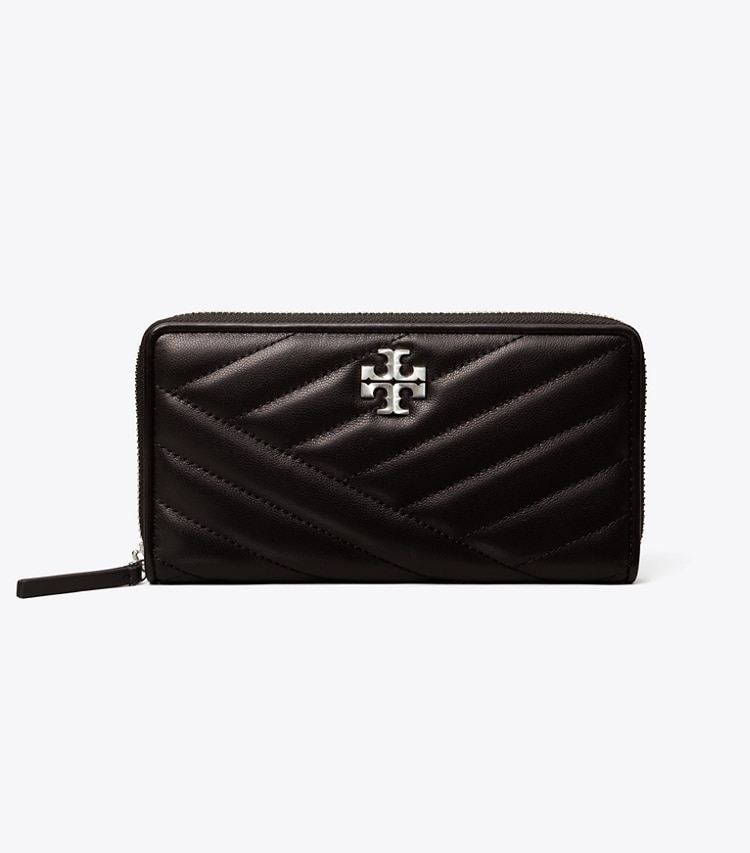 Tory Burch designer wallets Kira Chevron Zip Continental Wallet in Black / Rolled Nickel front
