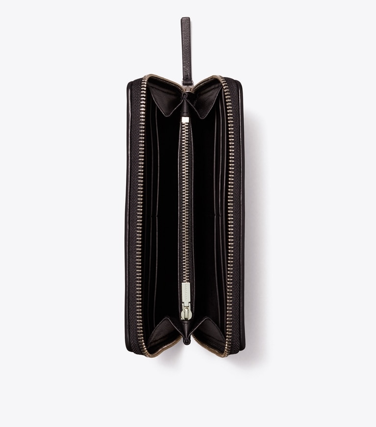 Tory Burch designer wallets Kira Chevron Zip Continental Wallet in Black / Rolled Nickel overhead