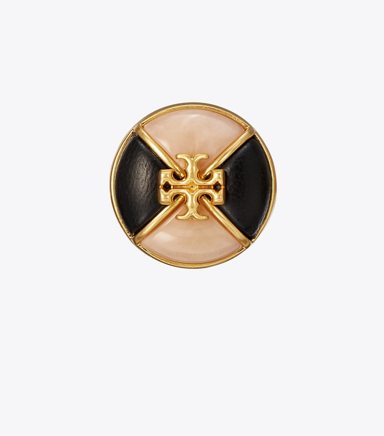 Tory Burch designer earrings Kira Clip-On Earring in Rolled Brass / Ivory / Black front