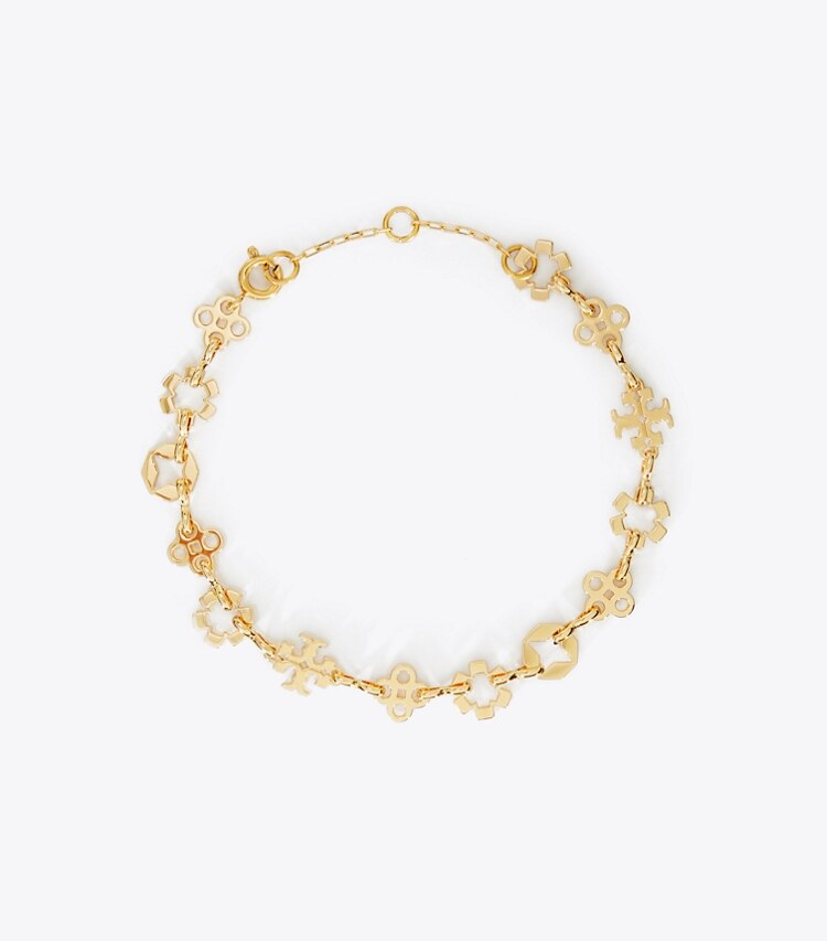 Tory Burch designer armbänder Kira Clover Armband mit mehreren Motiven in Tory Gold front