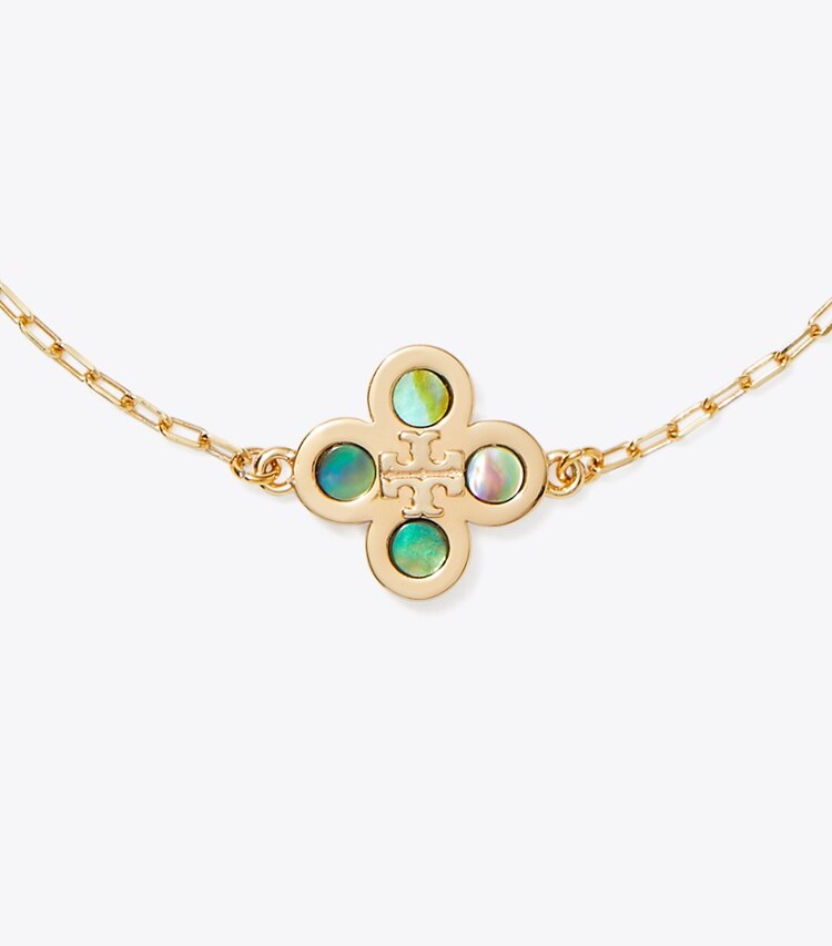 Tory Burch designer bracelets Kira Clover Bracelet in Tory Gold / Green / Pink detail