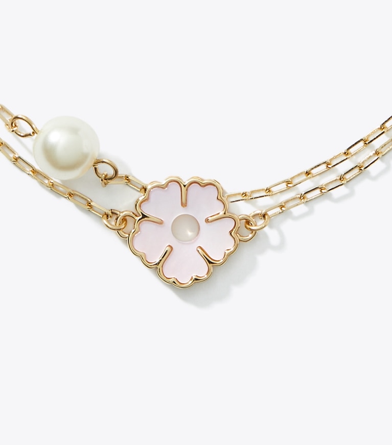 Tory Burch designer bracelets Kira Clover Bracelet in Tory Gold / Pink / Ivory front