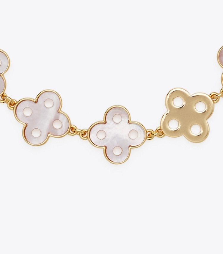 Tory Burch designer bracelets Kira Clover Bracelet in Tory Gold / Pink detail
