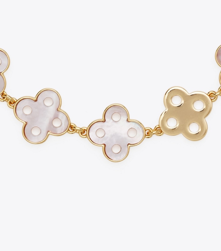 Tory Burch designer bracelets Kira Clover Bracelet in Tory Gold / Pink front
