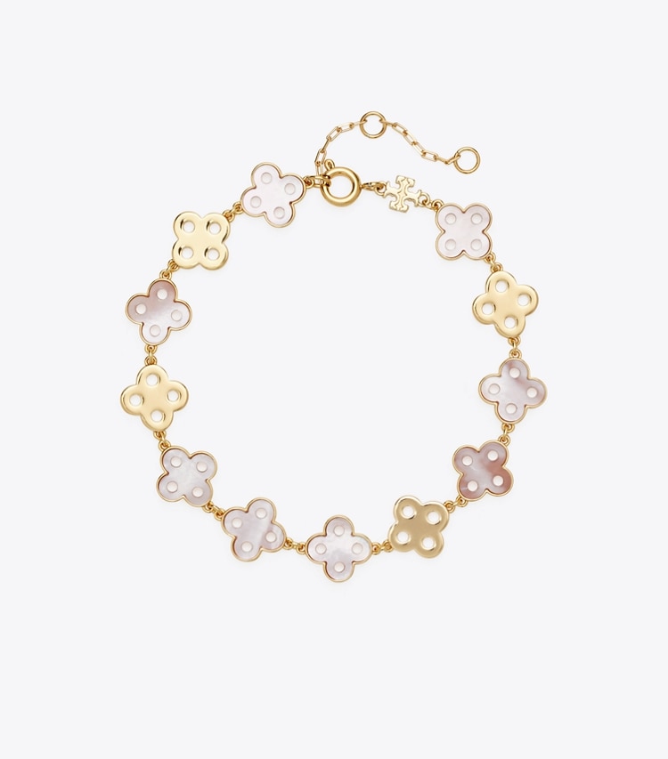 Tory Burch designer bracelets Kira Clover Bracelet in Tory Gold / Pink front