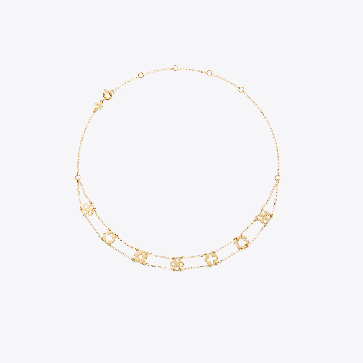 TWO-TONE CLEAR CRYSTAL SQUARE PENDANT BOX CHAIN NECKLACE