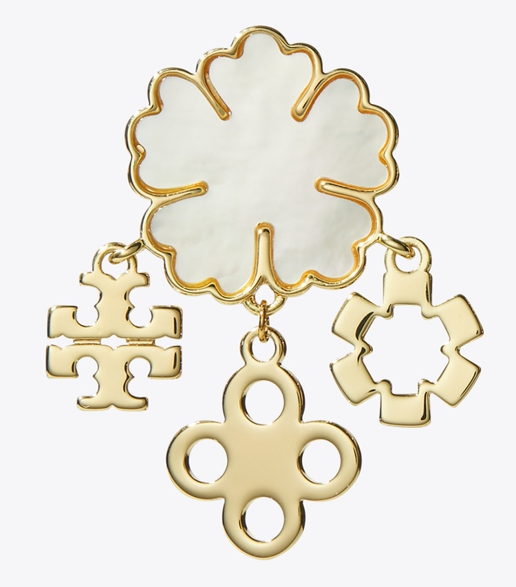 Tory Burch designer earrings Kira Clover Cluster Earrings in Tory Gold / Mother of Pearl detail