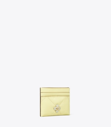 Tory Burch designer card cases Kira Clover Diamond Quilt Card Case in Frozen Zest angle