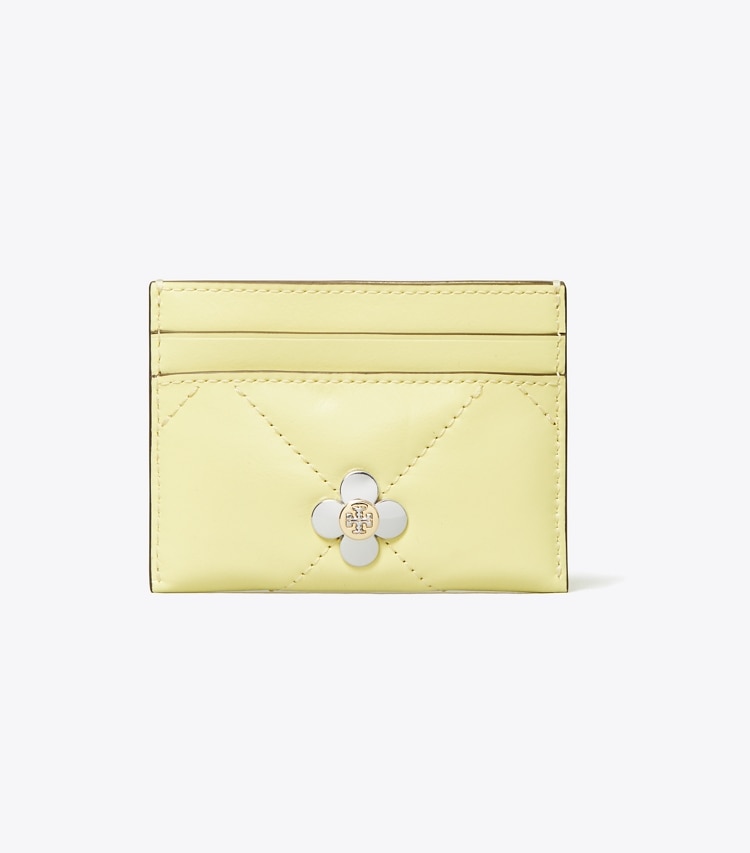 Tory Burch designer card cases Kira Clover Diamond Quilt Card Case in Frozen Zest front