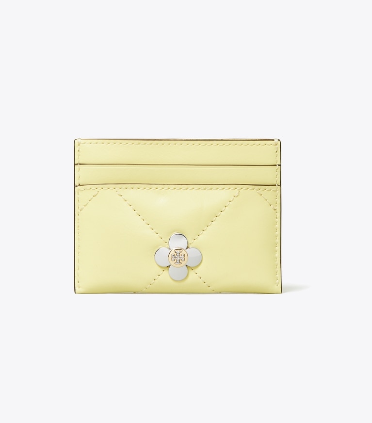 Tory Burch designer card cases Kira Clover Diamond Quilt Card Case in Frozen Zest angle