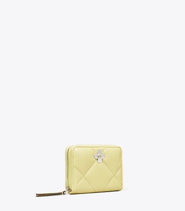 Tory Burch designer wallets Kira Clover Diamond Quilt Small Zip Around Wallet in Frozen Zest angle