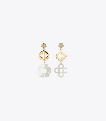 Tory Burch designer earrings Kira Clover Earring in Tory Gold / Mother of Pearl front