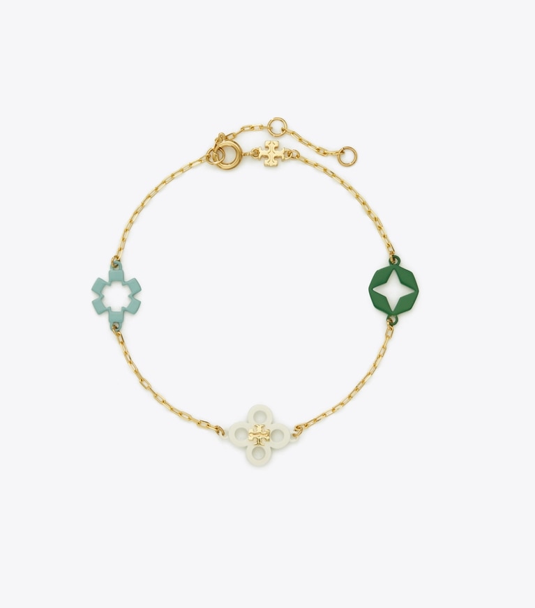 Tory Burch designer bracelets Kira Clover Enamel Bracelet in Tory Gold / Multi front