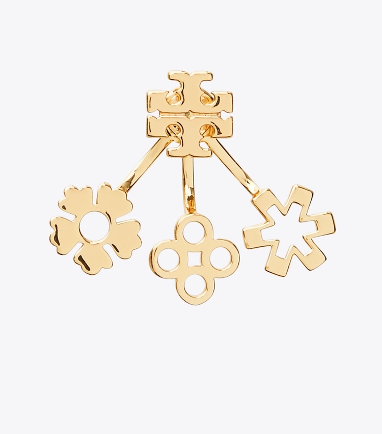 Tory Burch designer earrings Kira Clover Front-Back Earring in Tory Gold detail