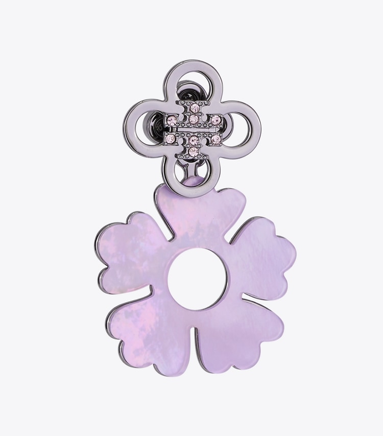 Tory Burch designer earrings Kira Clover Front-Back Earring in Hematite / Light Pink detail
