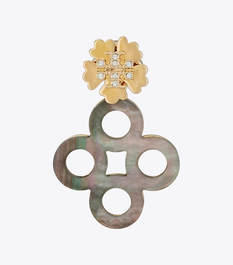 Tory Burch designer earrings Kira Clover Front-Back Earring in Tory Gold / Brown detail