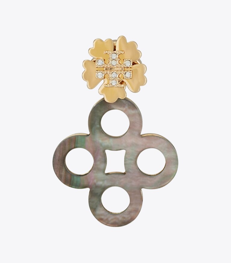 Tory Burch designer earrings Kira Clover Front-Back Earring in Tory Gold / Brown front