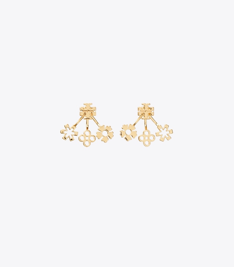 Tory Burch designer earrings Kira Clover Front-Back Earring in Tory Gold front