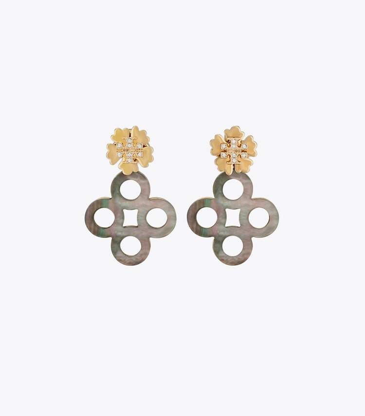Tory Burch designer earrings Kira Clover Front-Back Earring in Tory Gold / Brown front