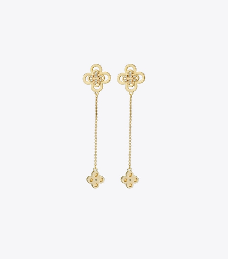 Tory Burch designer earrings Kira Clover Front-Back Stud Earring in Tory Gold / Crystal front