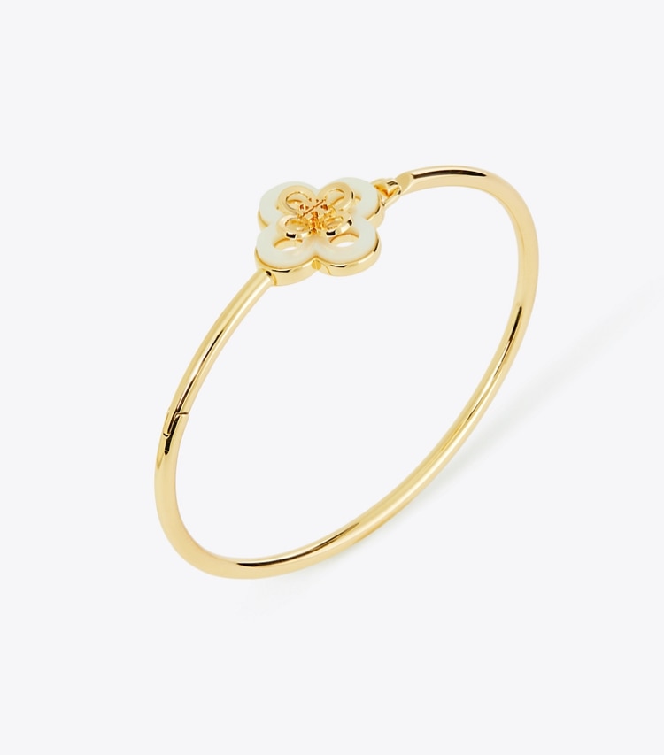 Tory Burch designer bracelets Kira Clover Hinge Bracelet in Tory Gold / Mother of Pearl detail