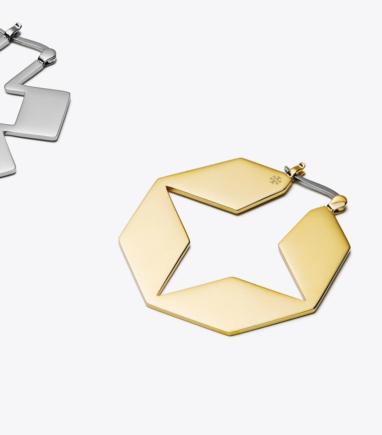 Tory Burch designer earrings Kira Clover Hoop Earring in Tory Gold / Tory Silver front