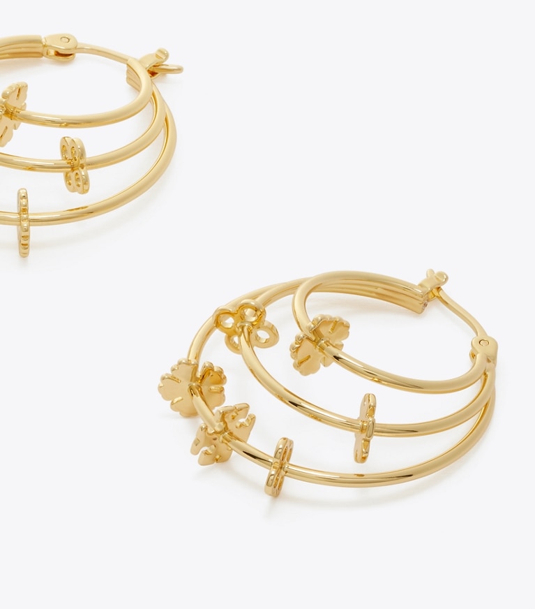 Tory Burch designer earrings Kira Clover Hoop Earring in Tory Gold front