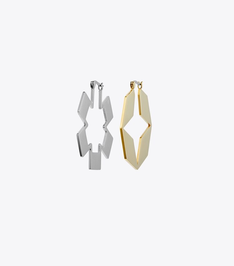 Tory Burch designer earrings Kira Clover Hoop Earring in Tory Gold / Tory Silver front