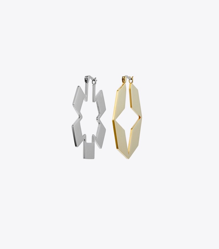 Tory Burch designer earrings Kira Clover Hoop Earring in Tory Gold / Tory Silver front