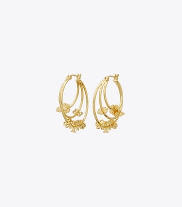 Tory Burch designer earrings Kira Clover Hoop Earring in Tory Gold front