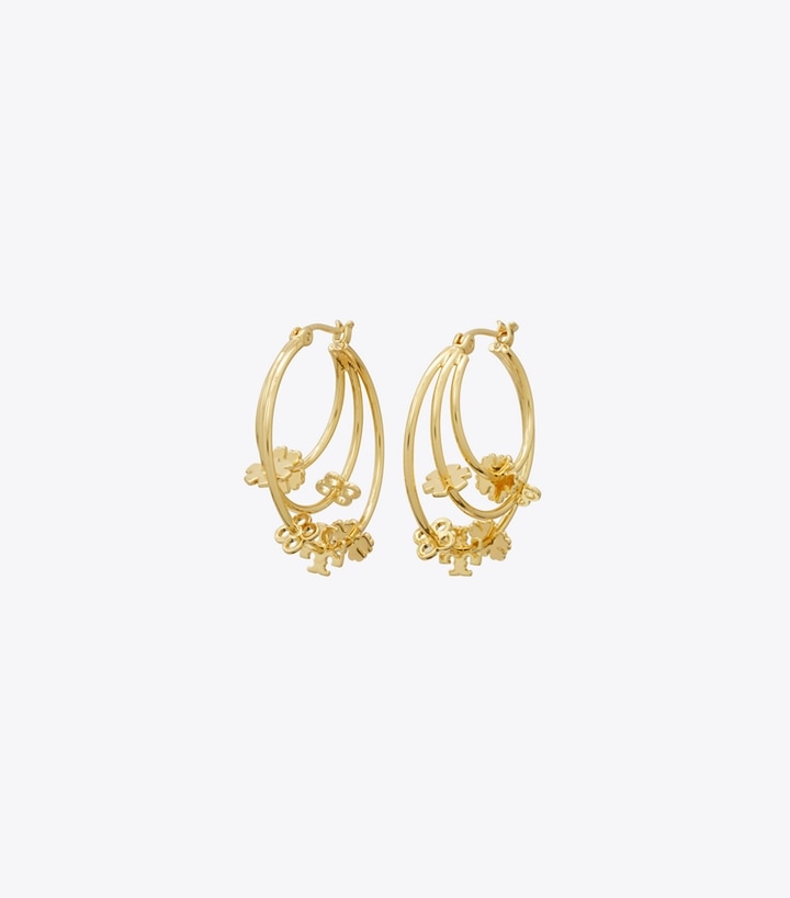 Tory Burch designer earrings Kira Clover Hoop Earring in Tory Gold front