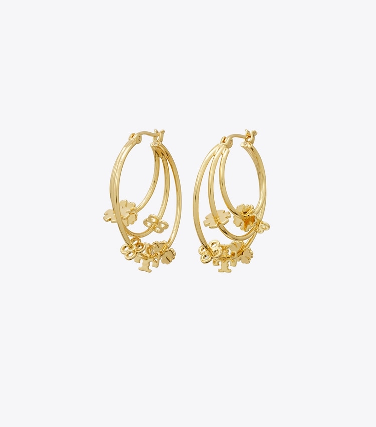 Tory Burch designer earrings Kira Clover Hoop Earring in Tory Gold front