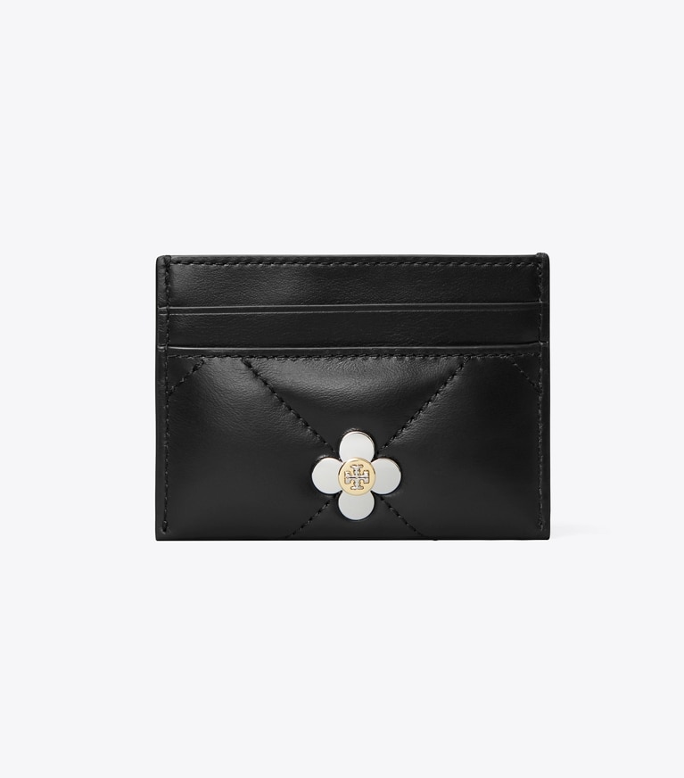 Tory Burch designer kartenetuis Kira Clover Kartenetui mit Rautensteppung in Black front